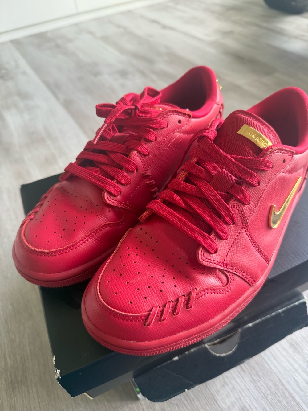 Nike Air Force 1 Low Top Sneakers in Red with Gold Accents Women’s 9.5
